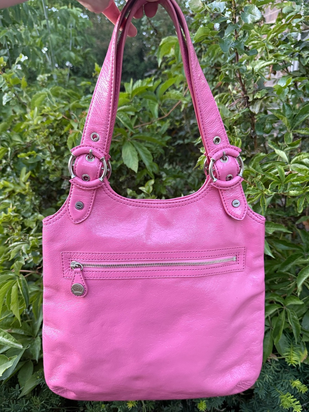 Y2K Elaine Turner Bubblegum Pink Crinkle Patent Leather Shoulder Bag Tote
